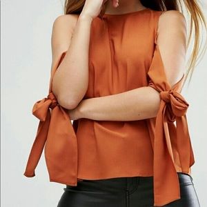 ASOS cold shoulder tie shirt orange